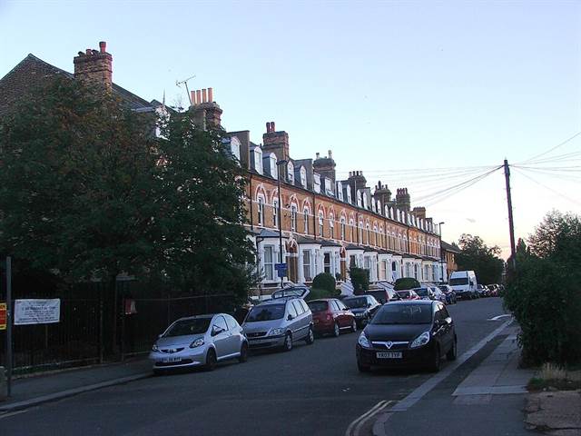 Venner Road, Sydenham. Tall terraces where the top floor is very often a flat of its own, under the roof.